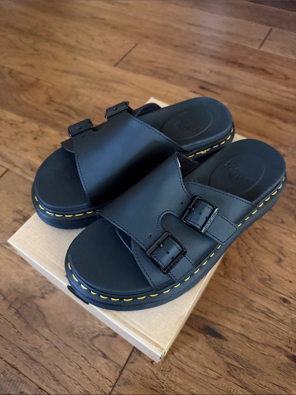 Dr. Martens Dax Black Hydro Leather Slide Sandals